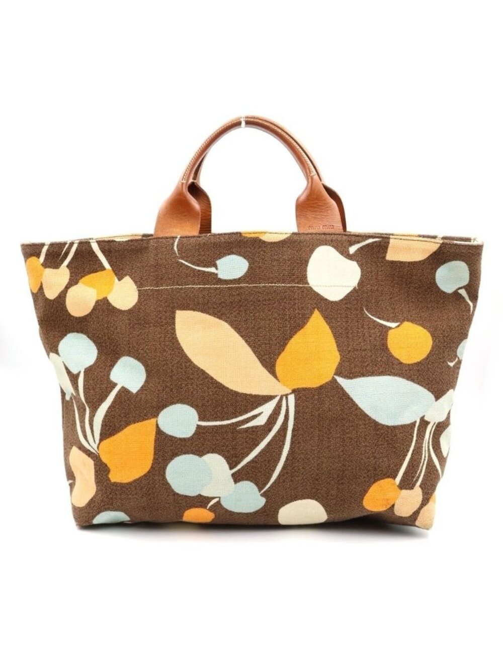 Miu Miu Canvas Leather Tote Bag Brown
